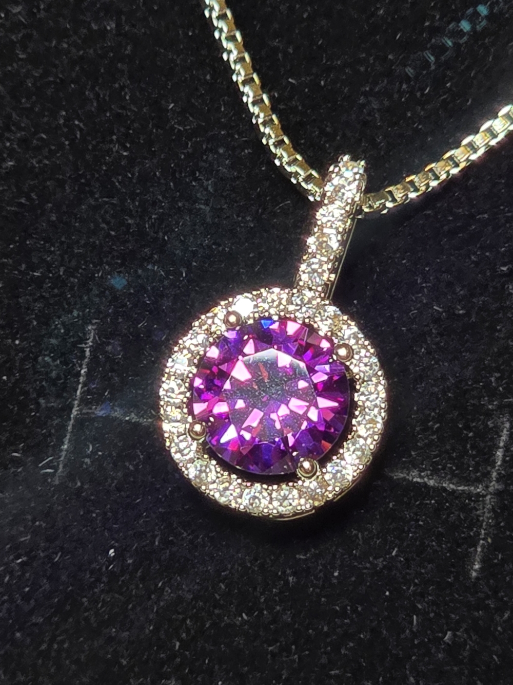 Purple gemstone halo pendant silver necklace